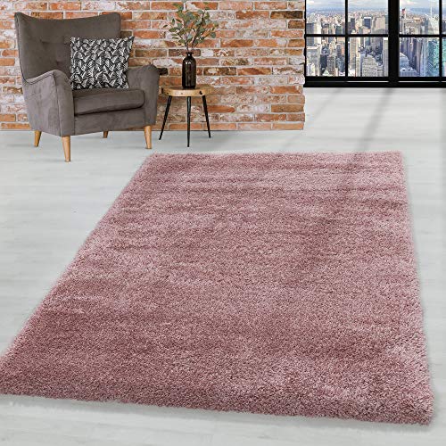 HomebyHome Teppich Wohnzimmer Hochflor Shaggy 50 mm Florhöhe Rosa 120x170 cm - Teppich Schlafzimmer Langflor Einfarbig Design Moderne und Extra Weich - Teppich Flauschig Flur Läufer Rechteckig von HomebyHome