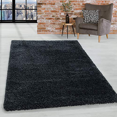 HomebyHome Shaggy Teppich 200x300 Wohnzimmer (200 x 290 cm) - 50 mm Florhöhe Hochflor Wohnzimmerteppich Anthrazit Extra Weich und Flauschig - Langflor Teppiche für Schlafzimmer, Küche - Carpet von HomebyHome