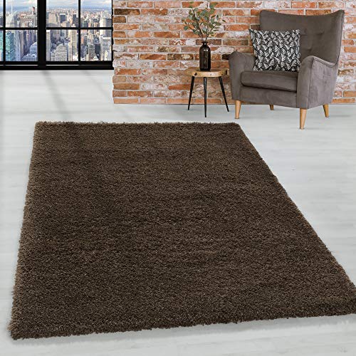 HomebyHome Teppich Wohnzimmer Hochflor Shaggy Braun 200x290 cm 50 mm Florhöhe - Teppich Schlafzimmer Langflor Einfarbig Design Moderne und Extra Weich - Teppich Flauschig Flur Läufer Rechteckig von HomebyHome