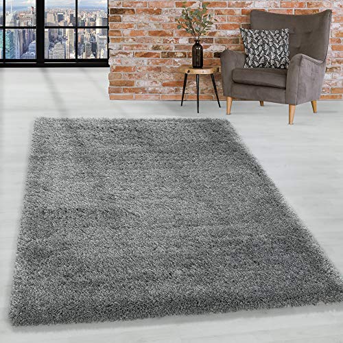 HomebyHome Teppich Wohnzimmer Hochflor Shaggy Hellgrau 240x340 cm 50 mm Florhöhe - Teppich Schlafzimmer Langflor Einfarbig Design Moderne und Extra Weich - Teppich Flauschig Flur Läufer Rechteckig von HomebyHome