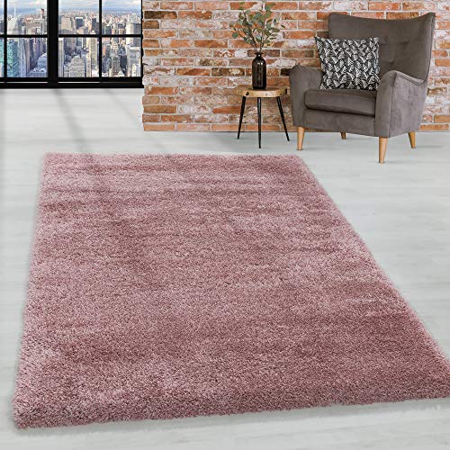 HomebyHome Teppich Wohnzimmer Hochflor Shaggy Rosa 200x290 cm 50 mm Florhöhe - Teppich Schlafzimmer Langflor Einfarbig Design Moderne und Extra Weich - Teppich Flauschig Flur Läufer Rechteckig von HomebyHome