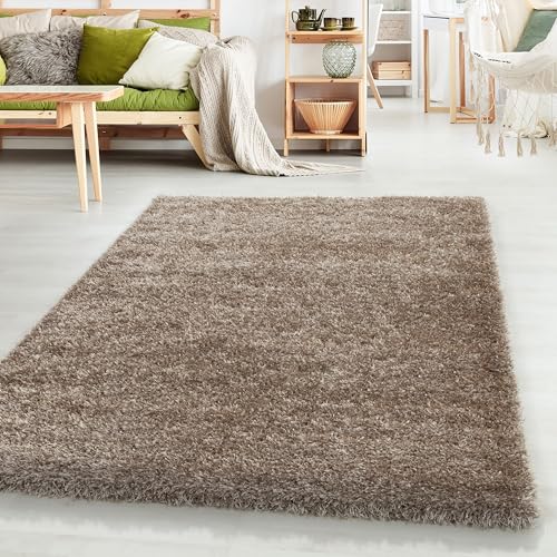 HomebyHome Shaggy Teppich Wohnzimmer 120x170 cm - 50 mm Florhöhe Hochflor Wohnzimmerteppich Taupe Extra Weich und Flauschig - Langflor Teppiche für Schlafzimmer, Küche, Flur - Carpet, Halı, Kilim von HomebyHome