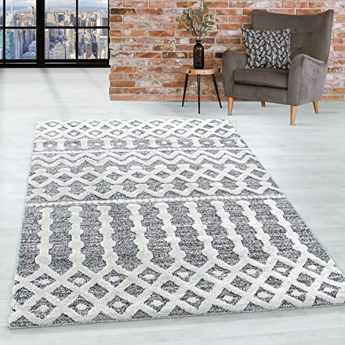 HomebyHome Teppich Wohnzimmer Hochflor Shaggy Teppich 3D Ethno Design 140x200 cm Teppich Grau - Teppich für Schlafzimmer Esszimmer Küche Boho Teppich 20 mm Florhöhe Extra Weich Flauschig Pflegeleicht von HomebyHome