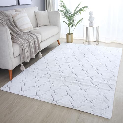 HomebyHome Teppich Wohnzimmer Kurzflor Moderne Greek Design 140x200 cm Silber und Creme - Anti Rutsch Flauschiger Teppich für Schlafzimmer Kinderzimmer Küche Waschbarer Teppich Extra Weich von HomebyHome