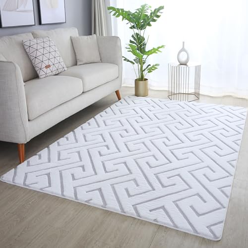 HomebyHome Teppich Wohnzimmer Kurzflor Moderne Rauten Design 120x170 cm Silber und Creme - Anti Rutsch Flauschiger Teppich für Schlafzimmer Kinderzimmer Küche Waschbarer Teppich Extra Weich von HomebyHome