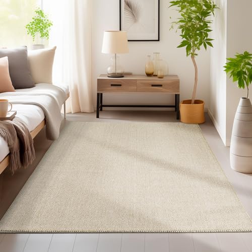 HomebyHome Teppich Wohnzimmer Langlebig Robuster Teppich Cut-Loop Beige 120 x 170 cm - Kurzflor Schlingenteppich Schlafzimmer Dekorativer Teppich Meliert Struktur Moderner Küchenteppich Schlingenflor von HomebyHome