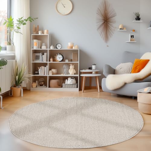 HomebyHome Teppich Wohnzimmer Langlebig Robuster Teppich Cut-Loop Braun 120 cm Rund - Kurzflor Schlingenteppich Schlafzimmer Dekorativer Teppich Meliert Struktur Einfarbig Küchenteppich Schlingenflor von HomebyHome