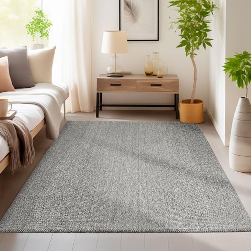 HomebyHome Teppich Wohnzimmer Langlebig Robuster Teppich Cut-Loop Grau 160 x 230 cm - Kurzflor Schlingenteppich Schlafzimmer Dekorativer Teppich Meliert Struktur Einfarbig Küchenteppich Schlingenflor von HomebyHome