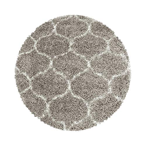 HomebyHome Runder Teppich Wohnzimmer Beige 120 cm Rund - Shaggy Hochflor Teppich Schlafzimmer Küche Skandinavisches Design Extra Weich - Langflor Teppich Flauschiger Teppich Rund von HomebyHome