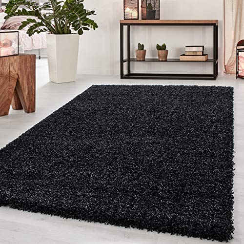 HomebyHome Teppich Wohnzimmer Shaggy 50 mm Florhöhe Anthrazit 80x150 cm - Hochflor Teppich Schlafzimmer Einfarbig Design Extra Weich und Flauschig - Läufer Flur Langflor Teppich für Küche Gästezimmer von HomebyHome