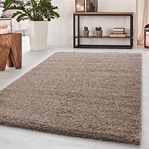 HomebyHome Teppich Wohnzimmer Shaggy 50 mm Florhöhe Beige 65x130 cm - Hochflor Teppich Schlafzimmer Einfarbig Design Extra Weich und Flauschig - Läufer Flur Langflor Teppich für Küche Gästezimmer von HomebyHome