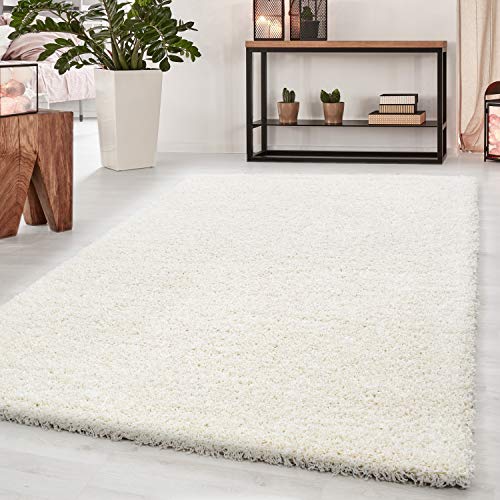 HomebyHome Teppich Wohnzimmer Shaggy 50 mm Florhöhe Creme 120x170 cm - Hochflor Teppich Schlafzimmer Einfarbig Design Extra Weich und Flauschig - Rechteckig Langflor Teppich für Küche Gästezimmer von HomebyHome