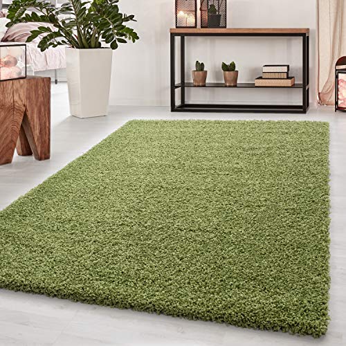 HomebyHome Teppich Wohnzimmer Shaggy 50 mm Florhöhe Grün 160x230 cm - Hochflor Teppich Schlafzimmer Einfarbig Design Extra Weich und Flauschig - Rechteckig Langflor Teppich für Küche Gästezimmer von HomebyHome