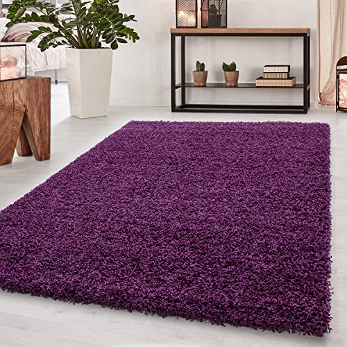 HomebyHome Teppich Wohnzimmer Shaggy 50 mm Florhöhe Lila 120 cm Rund - Hochflor Teppich Schlafzimmer Einfarbig Design Extra Weich und Flauschig - Runder Langflor Teppich für Küche Gästezimmer von HomebyHome