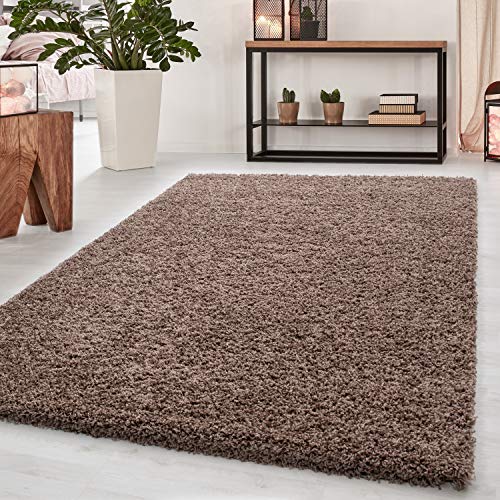 HomebyHome Teppich Wohnzimmer Shaggy 50 mm Florhöhe Mocca 120x170 cm - Hochflor Teppich Schlafzimmer Einfarbig Design Extra Weich und Flauschig - Rechteckig Langflor Teppich für Küche Gästezimmer von HomebyHome