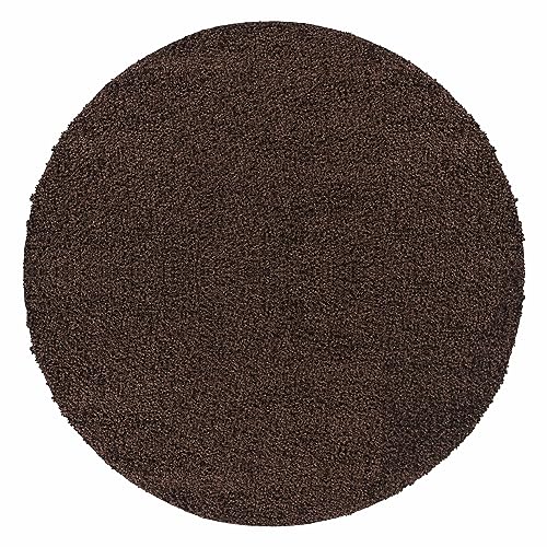 HomebyHome Teppich Wohnzimmer Shaggy Hochflor Braun 200 cm Rund Einfarbig Design - Flauschiger Teppich Schlafzimmer Moderne Extra Weich Pflegeleicht im 14 Farben - Carpet Living Room von HomebyHome