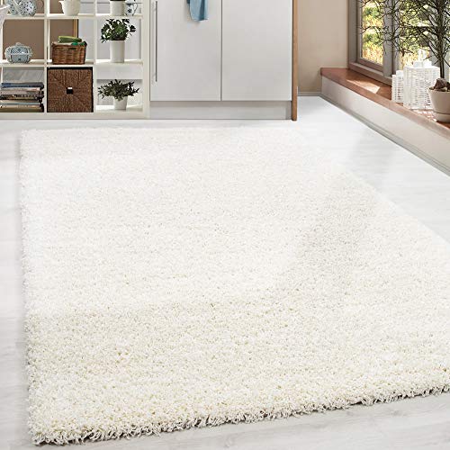 HomebyHome Teppich Wohnzimmer Shaggy Hochflor Creme 200 cm Rund Einfarbig Design - Flauschiger Teppich Schlafzimmer Moderne Extra Weich Pflegeleicht - Carpet Living Room von HomebyHome