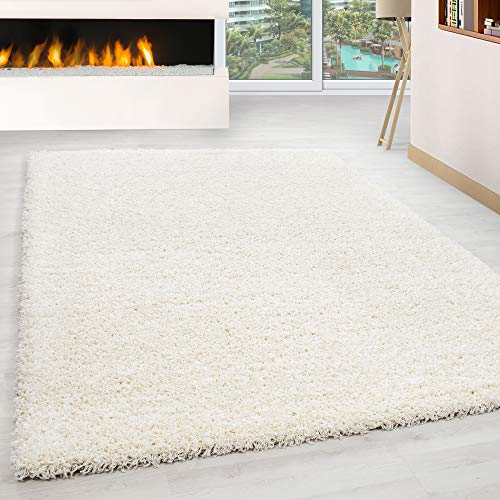 HomebyHome Teppich Wohnzimmer Shaggy Hochflor Creme Rechteckig 300x400 cm Einfarbig Design - Flauschiger Teppich Schlafzimmer Moderne Extra Weich Pflegeleicht im 14 Farben - Carpet Living Room von HomebyHome