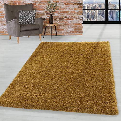 HomebyHome Teppich Wohnzimmer Shaggy Hochflor Gold Schmutzabweisend 80x150 cm Läufer Flur - Flauschiger Teppich Schlafzimmer Moderne Extra Weich Pflegeleicht im 21 Farben - Carpet Living Room von HomebyHome