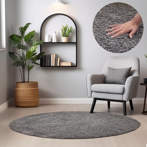 HomebyHome Teppich Rund Hochflor 160 cm Rund - Shaggy Runder Teppich Wohnzimmer Grau Extra Weich und Flauschig - Waschbarer Langflor Teppiche für Schlafzimmer, Küche, Flur - Carpet, Halı, Kilim HomebyHome Teppich Rund Hochflor 160 cm Rund - Shaggy Runder Teppich Wohnzimmer Grau Extra Weich und Flauschig - Waschbarer Langflor Teppiche für Schlafzimmer, Küche, Flur - Carpet, Halı, Kilim von HomebyHome