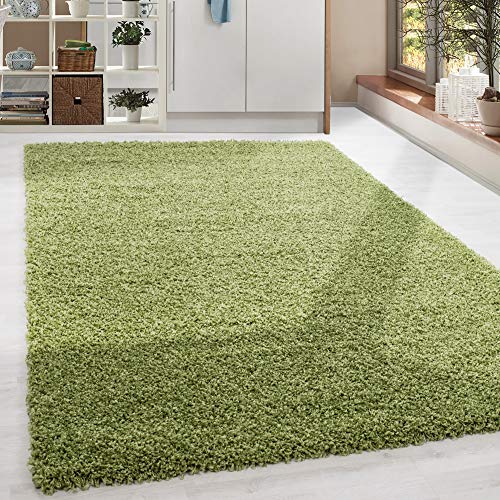 HomebyHome Teppich Wohnzimmer Shaggy Hochflor Grün Rechteckig 120x170 cm Einfarbig Design - Flauschiger Teppich Schlafzimmer Moderne Extra Weich Pflegeleicht im 21 Farben - Carpet Living Room von HomebyHome