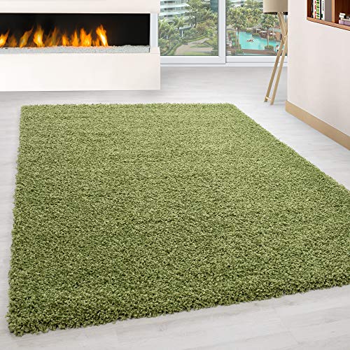 HomebyHome Teppich Wohnzimmer Shaggy Hochflor Grün Rechteckig 240x340 cm Einfarbig Design - Flauschiger Teppich Schlafzimmer Moderne Extra Weich Pflegeleicht im 14 Farben - Carpet Living Room von HomebyHome