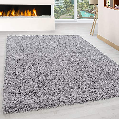 HomebyHome Teppich Wohnzimmer Shaggy Hochflor Hellgrau Rechteckig 200x290 cm Einfarbig Design - Flauschiger Teppich Schlafzimmer Moderne Extra Weich Pflegeleicht im 14 Farben - Carpet Living Room von HomebyHome