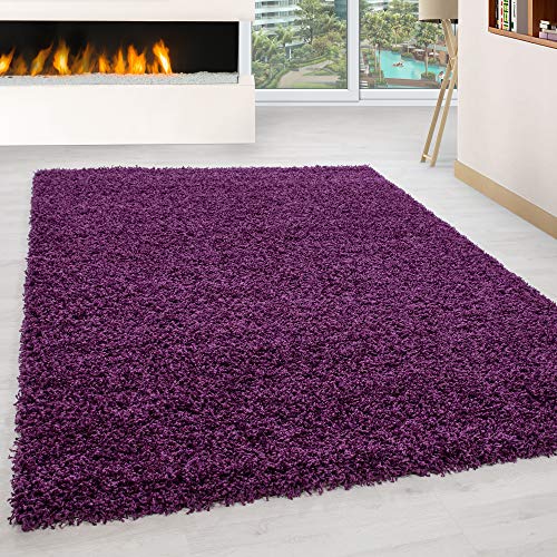 HomebyHome Teppich Wohnzimmer Shaggy Hochflor Lila Rechteckig 140x200 cm Einfarbig Design - Flauschiger Teppich Schlafzimmer Moderne Extra Weich Pflegeleicht im 14 Farben - Carpet Living Room von HomebyHome