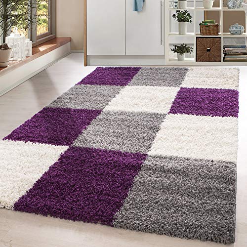 HomebyHome Shaggy Teppich 200x300 Wohnzimmer (200 x 290 cm) - Shaggy Teppich Hochflor Violett Extra Weich und Flauschig - Langflor Teppiche für Schlafzimmer, Küche, Flur - Carpet, Halı, Kilim von HomebyHome