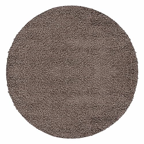 HomebyHome Teppich Wohnzimmer Shaggy Hochflor Mocca 200 cm Rund Einfarbig Design - Flauschiger Teppich Schlafzimmer Moderne Extra Weich Pflegeleicht im 14 Farben - Carpet Living Room von HomebyHome