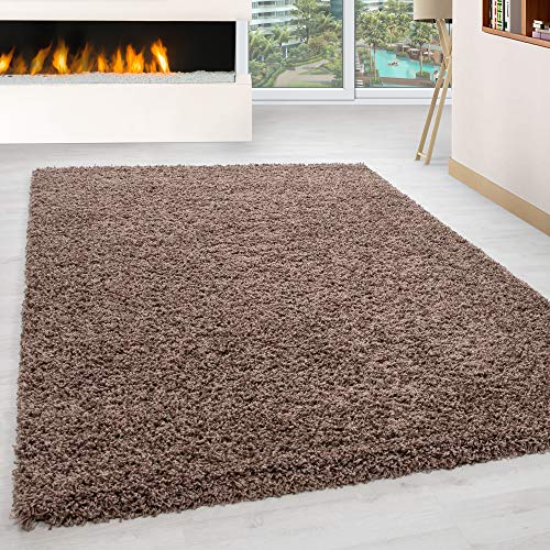 HomebyHome Teppich Wohnzimmer Shaggy Hochflor Mocca Rechteckig 140x200 cm Einfarbig Design - Flauschiger Teppich Schlafzimmer Moderne Extra Weich Pflegeleicht im 14 Farben - Carpet Living Room von HomebyHome