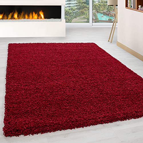 HomebyHome Teppich Wohnzimmer Shaggy Hochflor Rot Läufer 100x200 cm Einfarbig Design - Flauschiger Teppich Schlafzimmer Moderne Extra Weich Pflegeleicht im 14 Farben - Carpet Living Room von HomebyHome