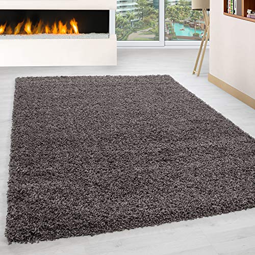 HomebyHome Teppich Wohnzimmer Shaggy Hochflor Taupe Rechteckig 140x200 cm Einfarbig Design - Flauschiger Teppich Schlafzimmer Moderne Extra Weich Pflegeleicht im 14 Farben - Carpet Living Room von HomebyHome