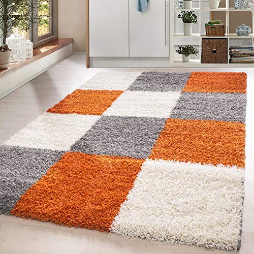 HomebyHome Teppich Wohnzimmer Shaggy Hochflor Terra Läufer 60x110 cm Kariert Läufer Flur - Flauschiger Teppich Schlafzimmer Moderne Extra Weich Pflegeleicht im 14 Farben - Carpet Living Room von HomebyHome