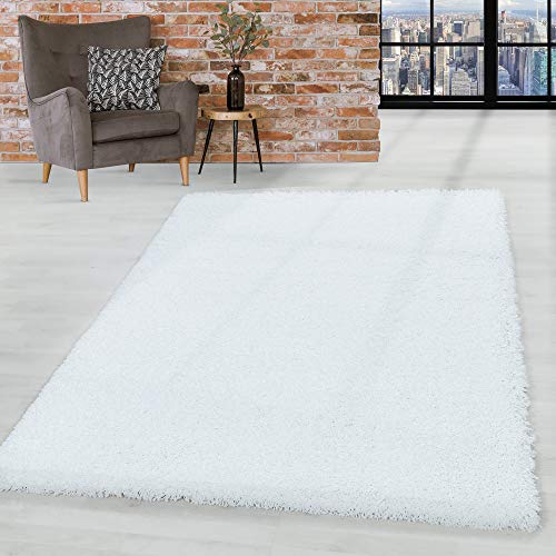 HomebyHome Teppich Wohnzimmer Shaggy Hochflor Weiss Schmutzabweisend 300x400 cm Groß Einfarbig - Flauschiger Teppich Schlafzimmer Moderne Extra Weich Pflegeleicht im 21 Farben - Carpet Living Room von HomebyHome