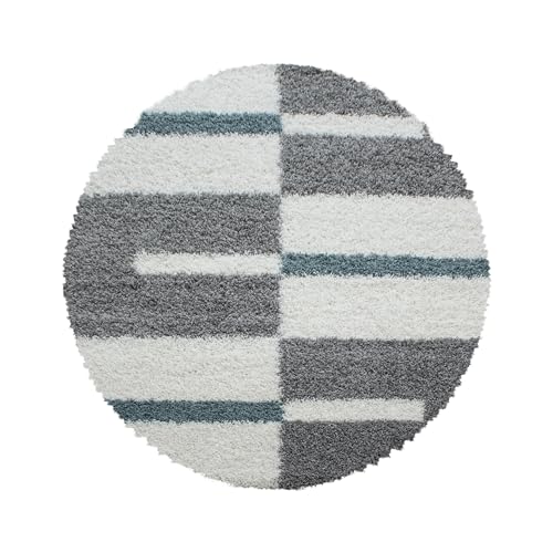 HomebyHome Teppich Rund Shaggy 200 cm Rund - Hochflor Runder Teppich Türkis, Grau und Weiss Extra Weich und Flauschig - Bettvorleger Teppich für Wohnzimmer, Schlafzimmer, Küche, Flur - Carpet, Halı von HomebyHome