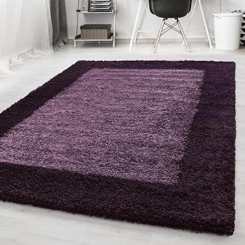 HomebyHome Shaggy Teppich Wohnzimmer 120 x 170 cm - Shaggy Teppich Hochflor Violett Extra Weich und Flauschig - Waschbarer Langflor Teppiche für Schlafzimmer, Küche, Flur - Carpet, Halı, Kilim von HomebyHome