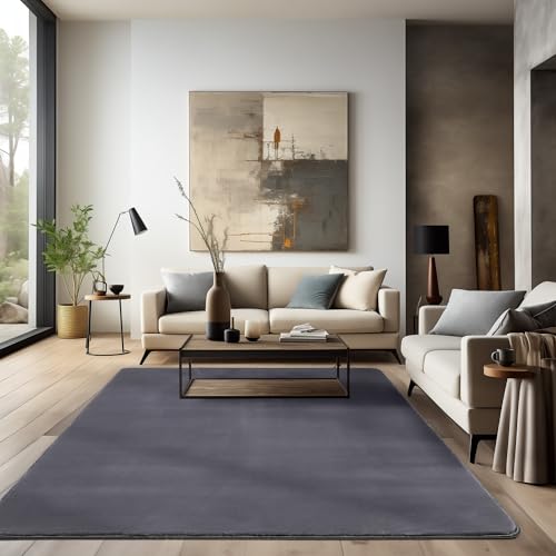 HomebyHome Teppich Wohnzimmer 160 x 230 cm Grau Waschbarer Hochflor Teppich Flauschiger Teppiche Einfarbig Moderne Design - Küchenteppich Shaggy Extra Weich Teppich für Schlafzimmer Esszimmer von HomebyHome