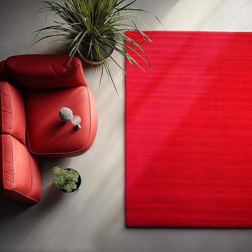 HomebyHome Teppich Wohnzimmer 160x230 cm Rot Waschbarer Kurzflor Teppiche Einfarbig Moderne Design - Küchenteppich Waschbar rutschfest Extra Weich Flauschiger Teppiche für Schlafzimmer Kinderzimmer von HomebyHome