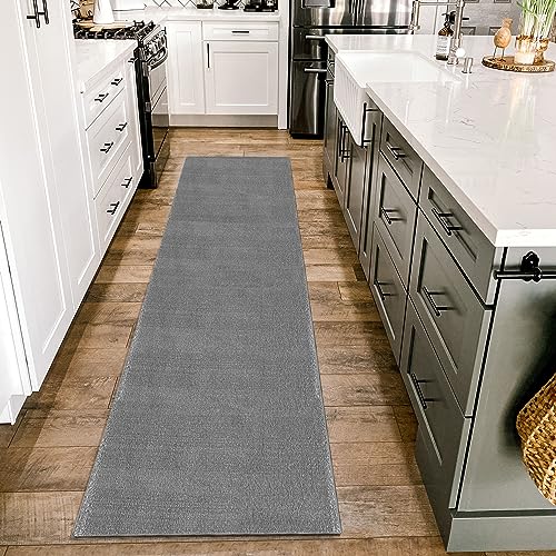 HomebyHome Kurzflor Teppich Läufer Flur 80 x 150 cm Grau - Waschbarer Teppich für Schlafzimmer, Wohnzimmer und Ideal als Küchenteppich - Flauschiger Teppich Extra Weich, Einfarbig, rutschfest, Klein von HomebyHome