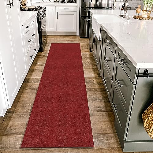 HomebyHome Teppich Wohnzimmer 80x250 cm Läufer Flur Rot Waschbarer Teppiche Einfarbig Moderne Design - Küchenteppich Waschbar rutschfest Extra Weich Flauschiger Teppiche für Kinderzimmer Küchenläufer von HomebyHome