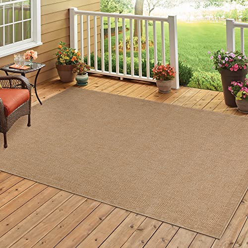 HomebyHome Waschbarer Balkon Teppich Wasserfest 120x170 cm Beige In & Outdoor Teppich Wetterfest Sisal und Jute Optik Teppich Küche, Rechteckig Karo Design Camping Garten Terasse Outdoorteppich von HomebyHome