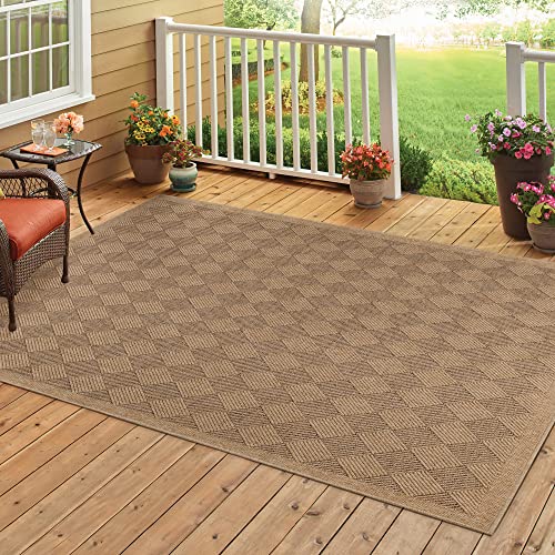 HomebyHome Waschbarer Balkon Teppich Wasserfest 140x200 cm Schwarz In & Outdoor Teppich Wetterfest Sisal und Jute Optik Teppich Küche, Rechteckig Karo Design Camping Garten Terasse Outdoorteppich von HomebyHome