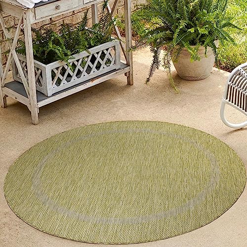 HomebyHome Küchenteppich Waschbar rutschfest Runder Teppich Grün 160 cm Rund - In & Outdoor Teppich Wetterfest Sisal Optik Balkon Teppich Wasserfest - Outdoor Teppich Küche Camping Garten Terasse von HomebyHome