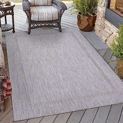 HomebyHome In & Outdoor Teppich Wetterfest Sisal Optik Silber 60x100 cm Läufer - Balkon Teppich Wasserfest, Waschbar, Flachgewebe - Ideal für Küchenläufer, Camping, Garten und Terrasse von HomebyHome