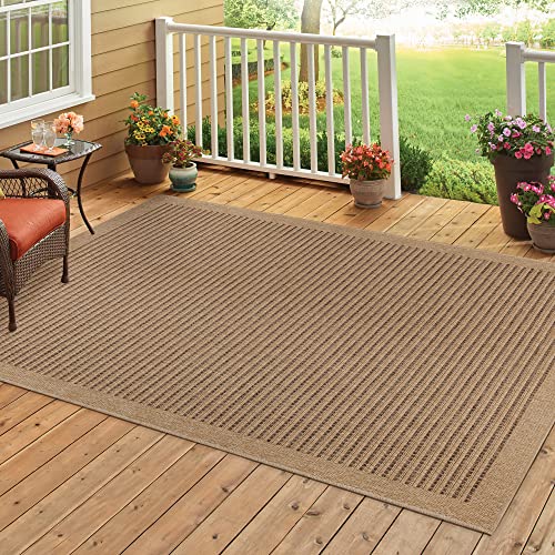 HomebyHome Outdoor Teppich Wetterfest 80 x 150 cm Läufer Natur Sisal und Jute Optik - Balkon Teppich Wasserfest Vintage Design - Waschbarer Teppich Küchenläufer, Garten, Terrasse und Camping von HomebyHome