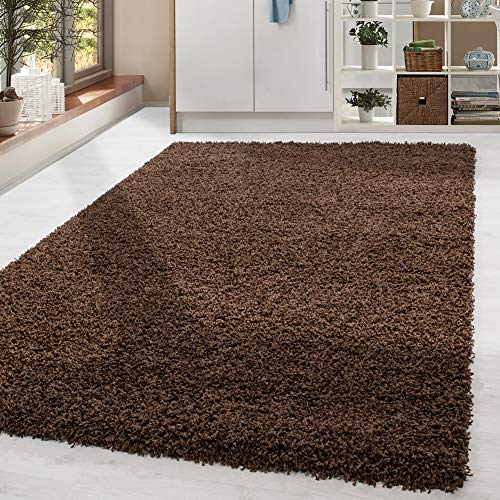 Homebyhome Shaggy Teppich Wohnzimmer Flauschiger Teppich 140x200 cm Braun Einfarbig - Hochflor Teppich Schlafzimmer Pflegeleicht und Schmutzabweisend - Modern Langflor Teppich Weich Plüsch Carpet Halı von HomebyHome