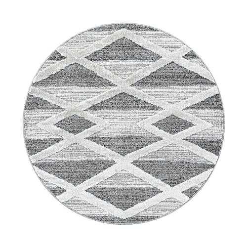 Teppich Wohnzimmer Hochflor Shaggy Teppich 3D Geometrisch Design 120 cm Rund Teppich Grau - Teppich für Schlafzimmer Esszimmer Küche Boho Teppich 20 mm Florhöhe Extra Weich Flauschig Pflegeleicht Teppich Wohnzimmer Hochflor Shaggy Teppich 3D Geometrisch Design 120 cm Rund Teppich Grau - Teppich für Schlafzimmer Esszimmer Küche Boho Teppich 20 mm Florhöhe Extra Weich Flauschig Pflegeleicht von HomebyHome