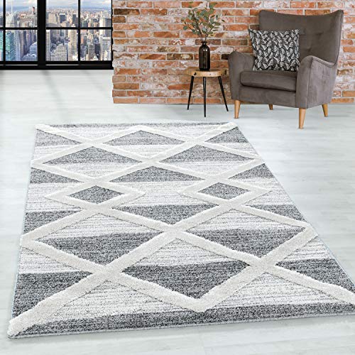 Teppich Wohnzimmer Hochflor Shaggy Teppich 3D Geometrisch Design 200x290 cm Teppich Grau - Teppich für Schlafzimmer Esszimmer Küche Boho Teppich 20 mm Florhöhe Extra Weich Flauschig Pflegeleicht von HomebyHome