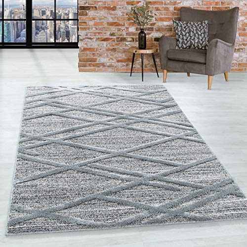 Teppich Wohnzimmer Hochflor Shaggy Teppich 3D Geometrisch Design 200x290 cm Teppich Grau - Teppich für Schlafzimmer Esszimmer Küche Boho Teppich 20 mm Florhöhe Extra Weich Flauschig Pflegeleicht von HomebyHome
